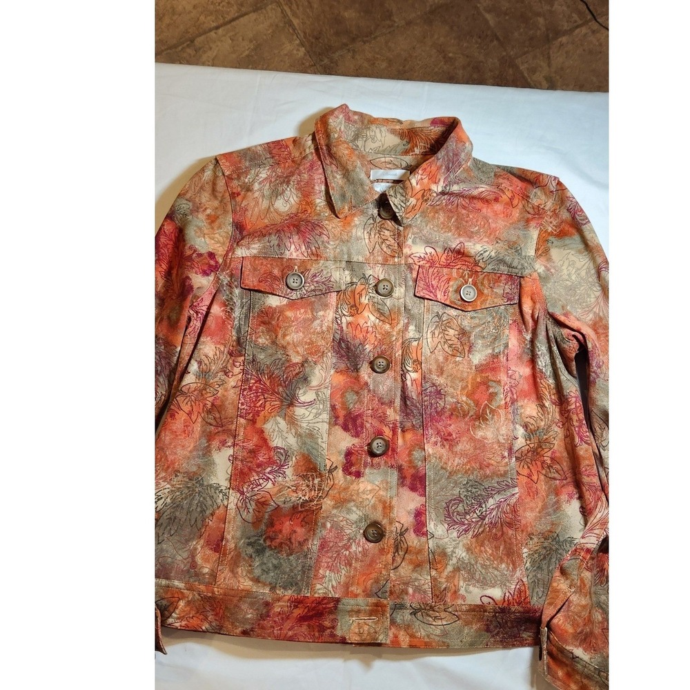 Christopher & Banks Womens Large Orange Floral Leaf Print Stretch Jacket